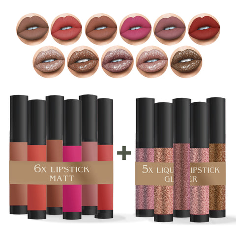 Pack 6 Lipstick Matt + 5 Lipstick Liquid Glitter