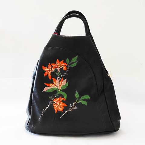 Borsa Nera con fiori arancio