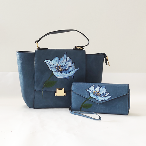 Coordinato Borsa + Borsellino Blu con fiore blu